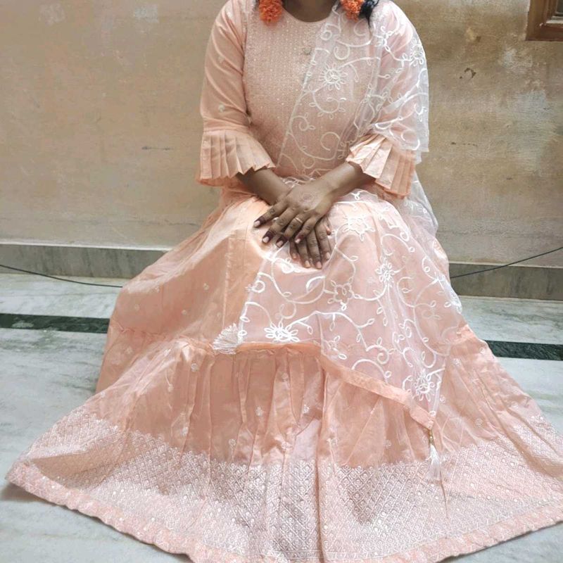 Elegant Peach Kurta with Flared Sleeves