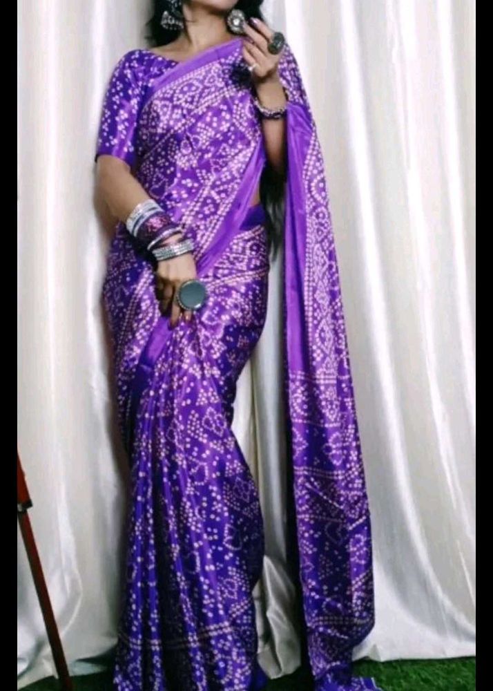 satin Beautiful Purple Bandhani Saree