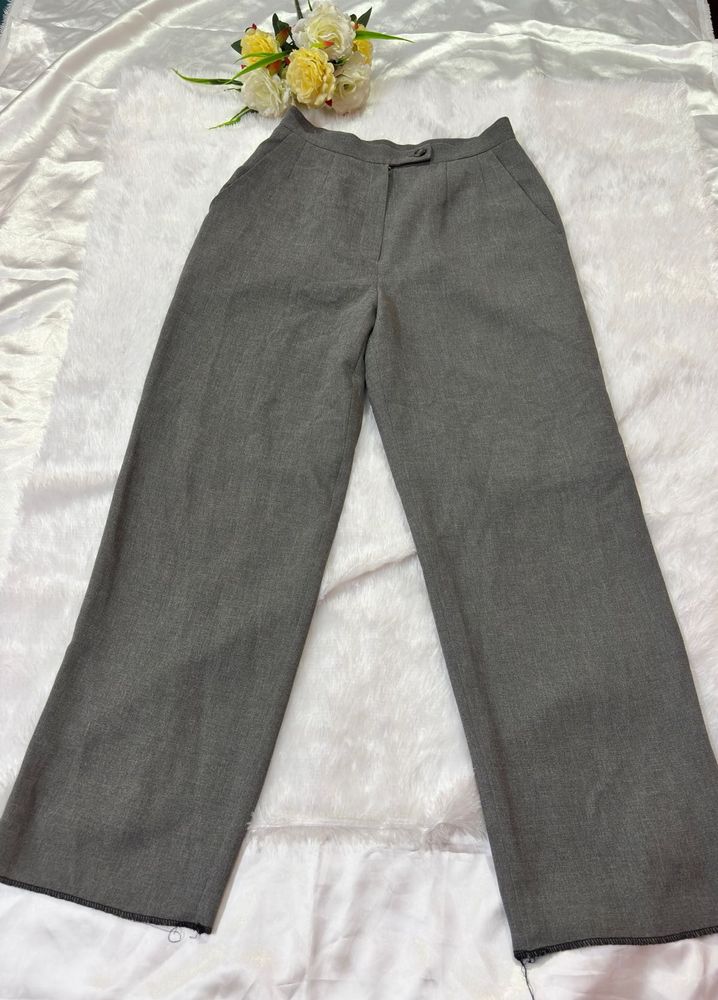 Classic Grey Wide-Leg Trousers