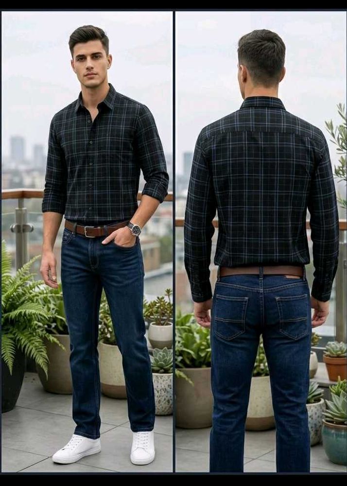 New M size Men's Plaid Long Sleeve Shirt