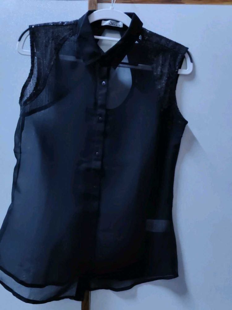 Black Sleeveless Sheer Top- 36 size