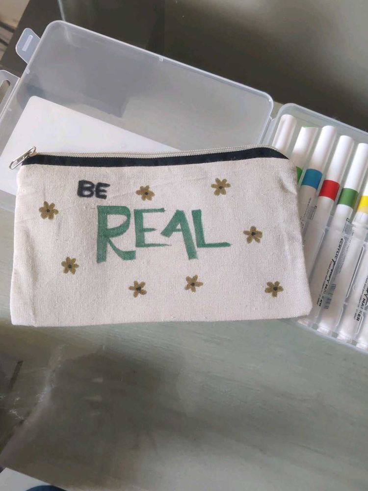hand painted 'Be Real' Canvas Pouch (new)