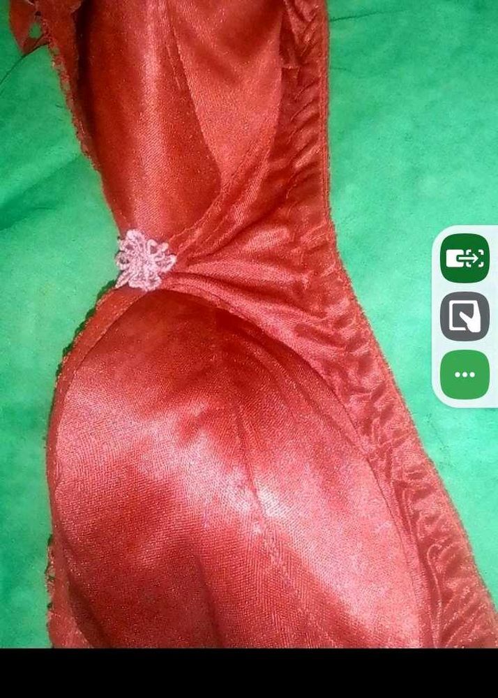 Elegant Red Satin Bra with Delicate Embellishment