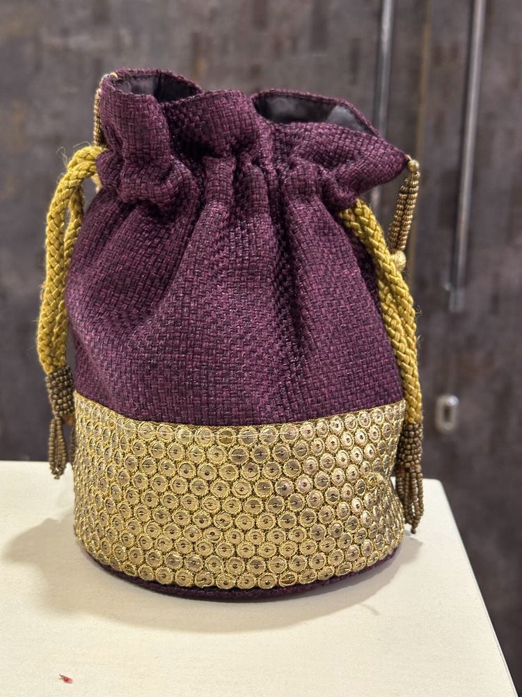 Designer Embellished Potli Bag – Purple &amp; Gold