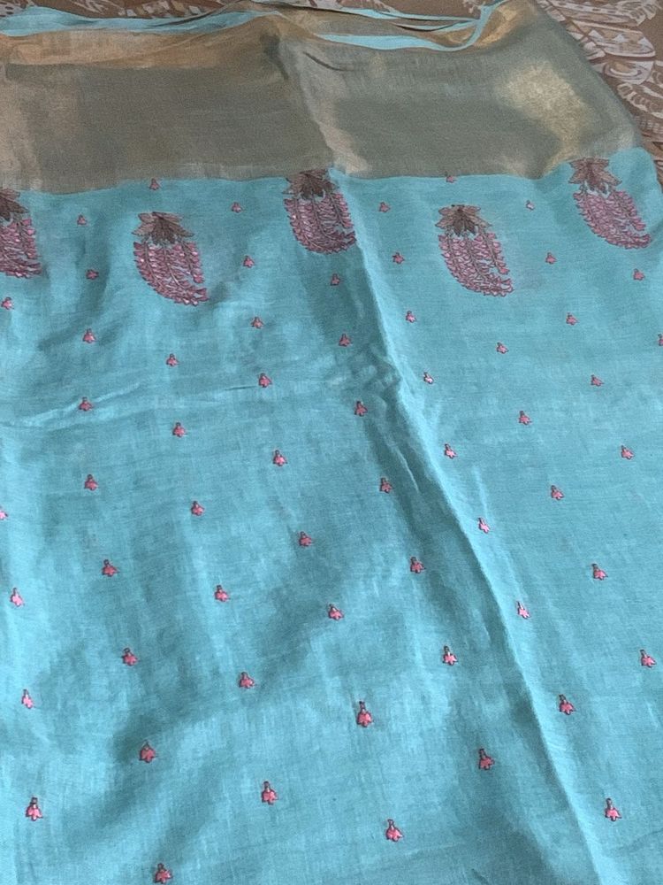 Sea green Embroidered Saree