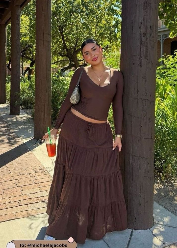 Boho Brown Tiered Maxi Skirt