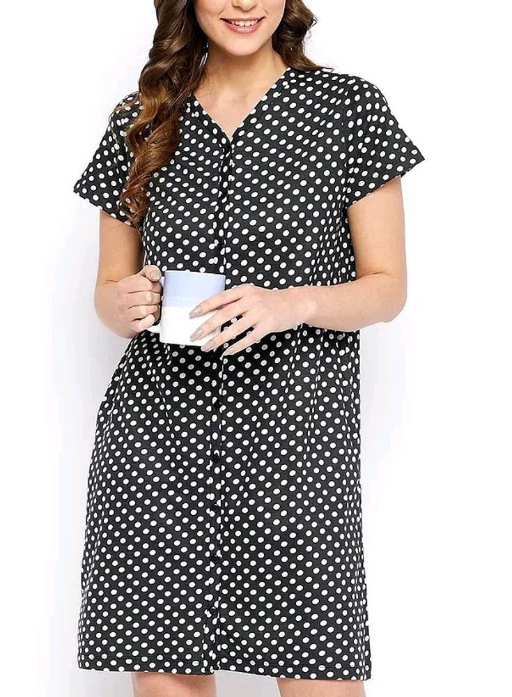 Polka Dot Black  Short Nightdress