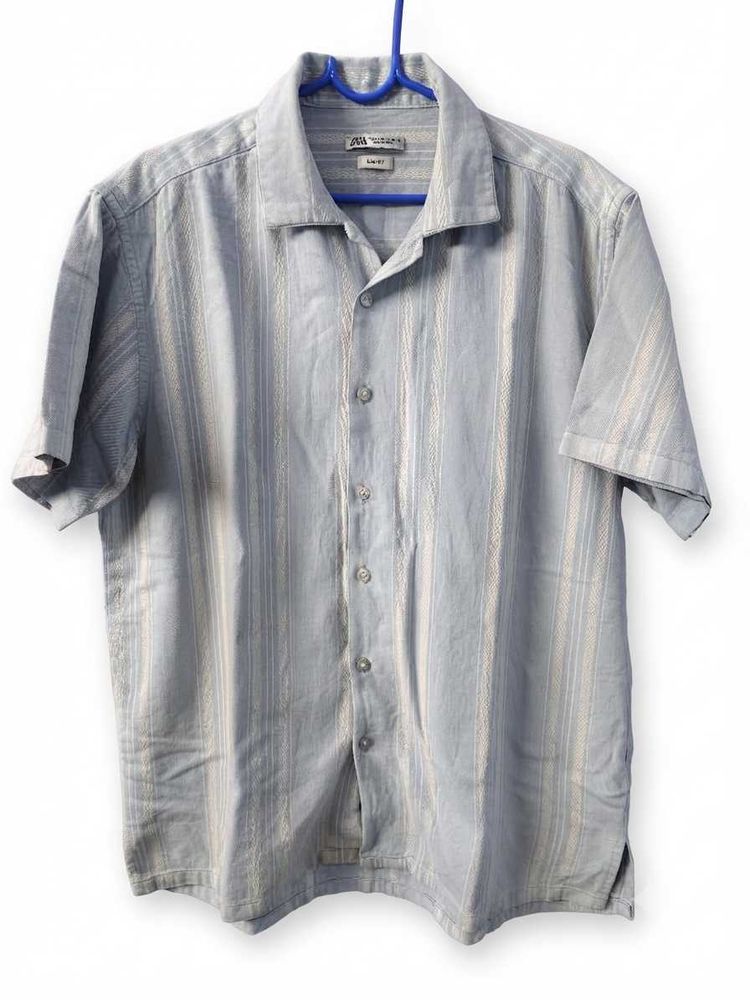zara Light Blue Striped Short Sleeve Shirt