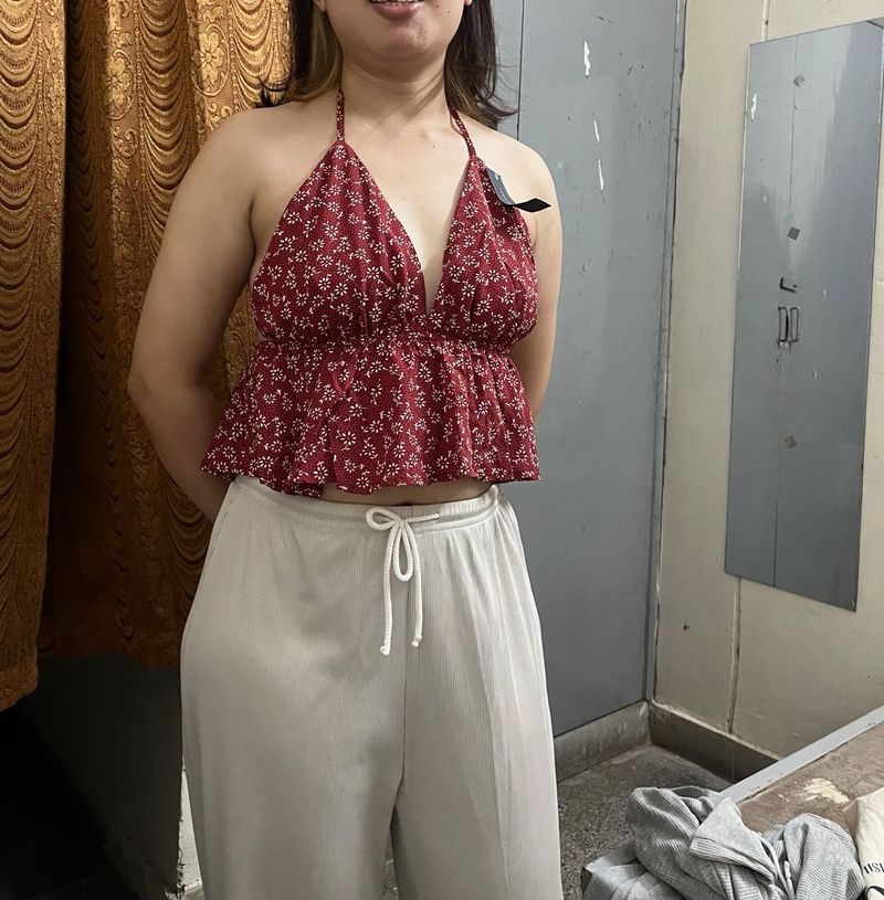 Cute Red Floral Halter Top