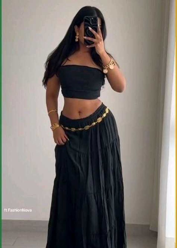 Boho Black Tiered Maxi Skirt