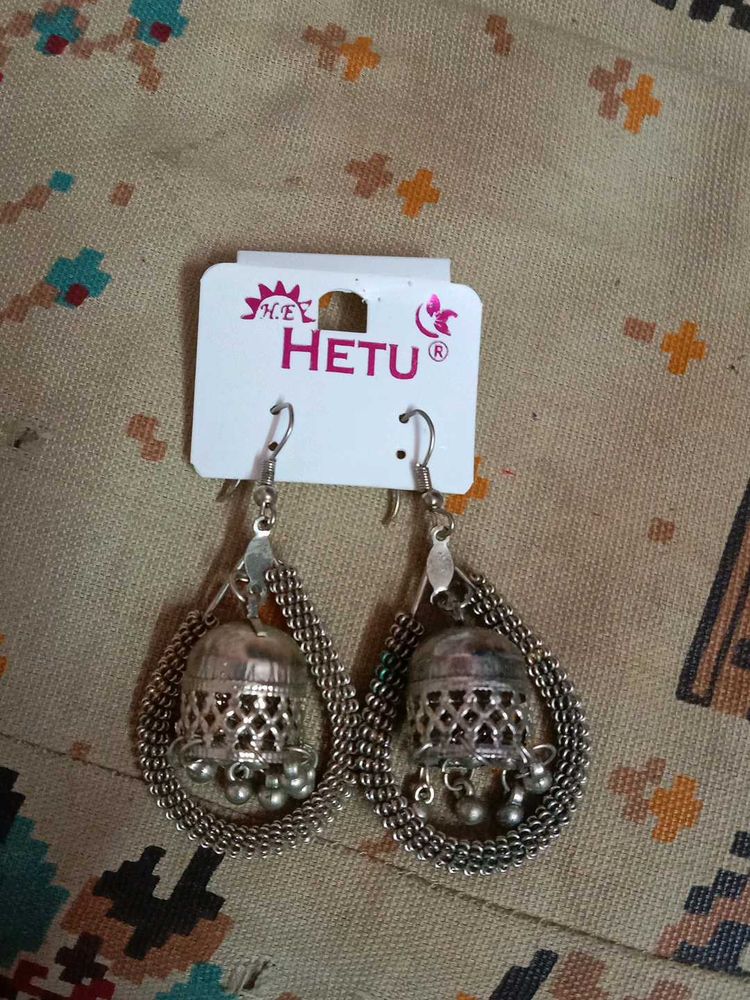 Elegant Oxidised Silver Jhumka Earrings