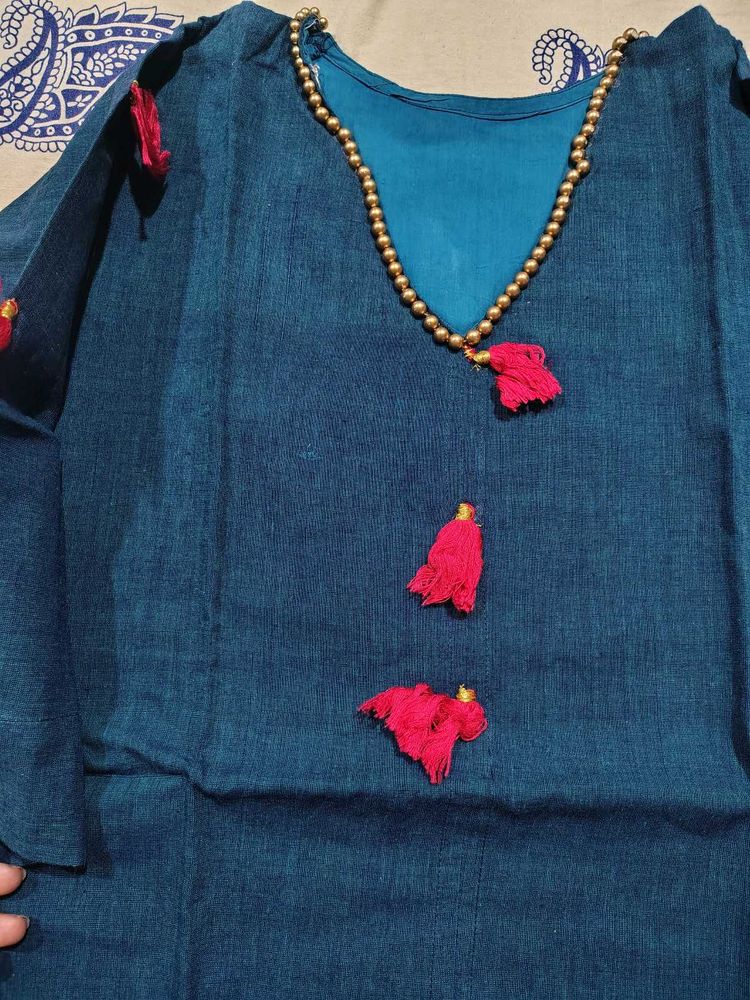 Stylish Blue Kurta with Tassel Detail