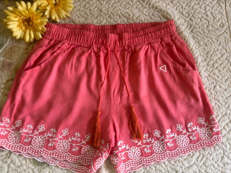 Coral Embroidered Shorts