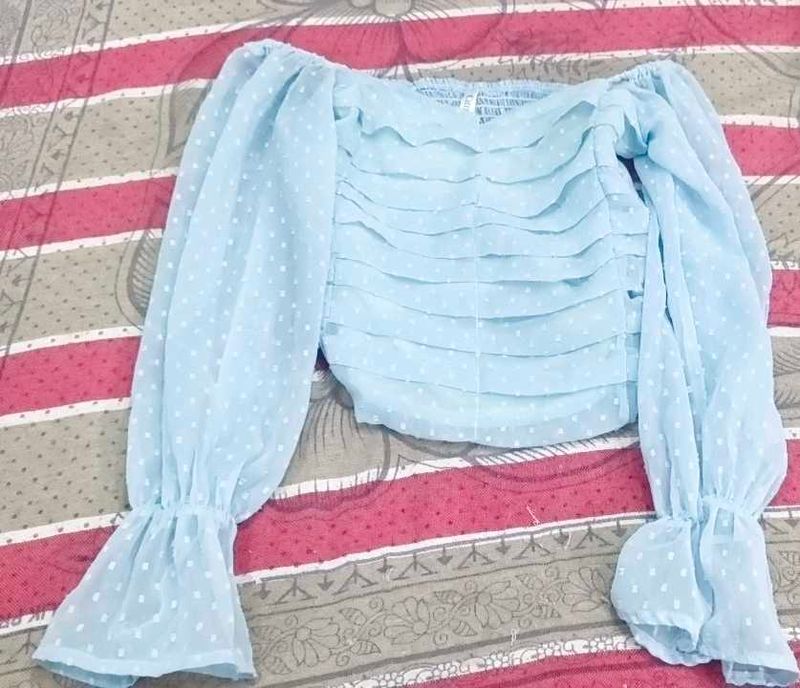 Sheer Polka Dot Ruffle Crop Top