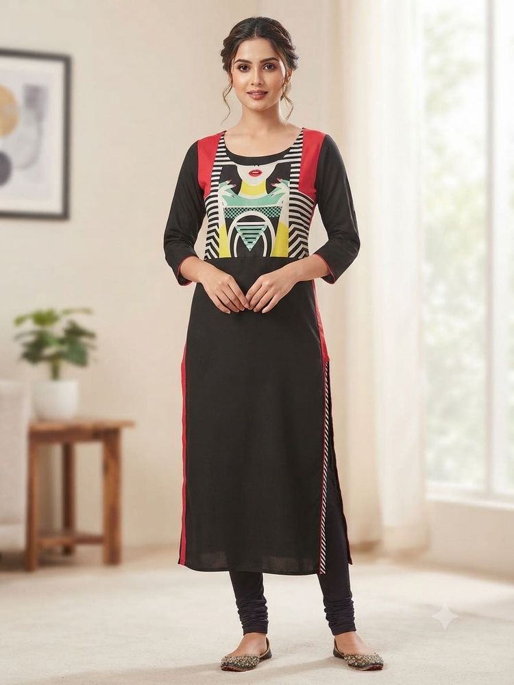 W Black Graphic Print Kurta