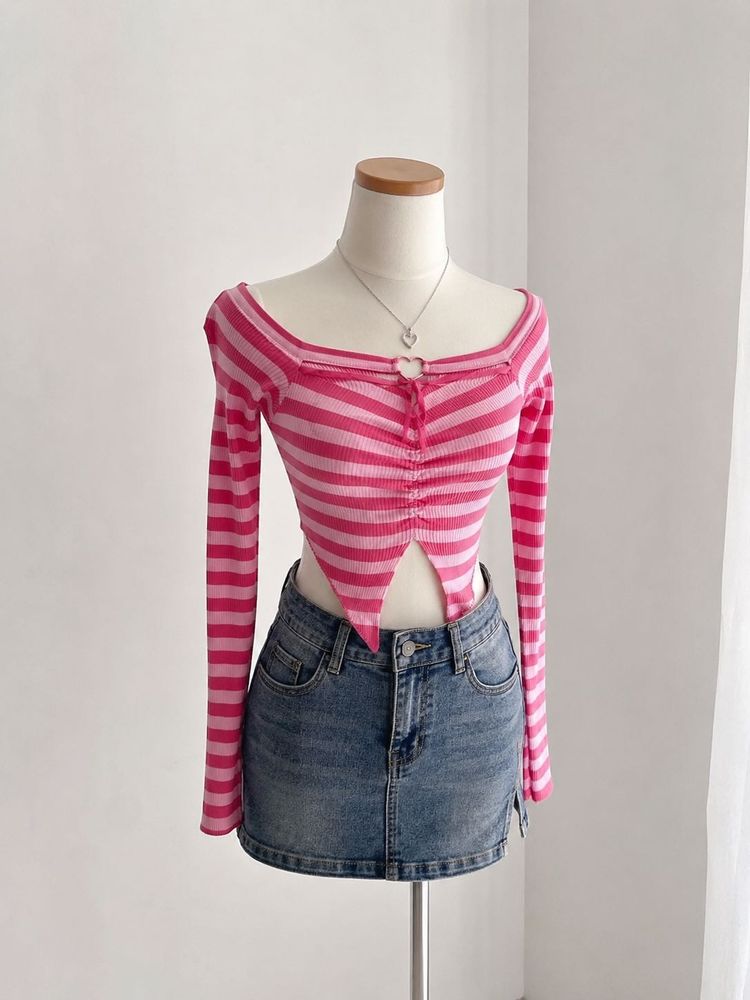 Pink Striped Cropped Top