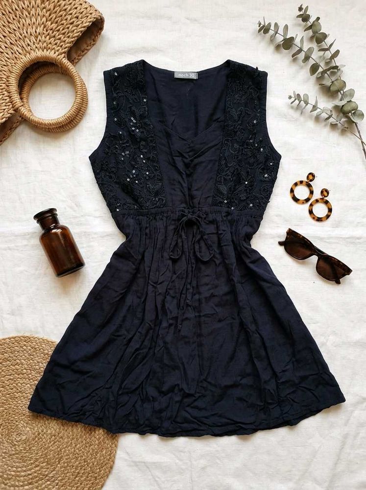 Boho Black Sequin Lace Mini Dress