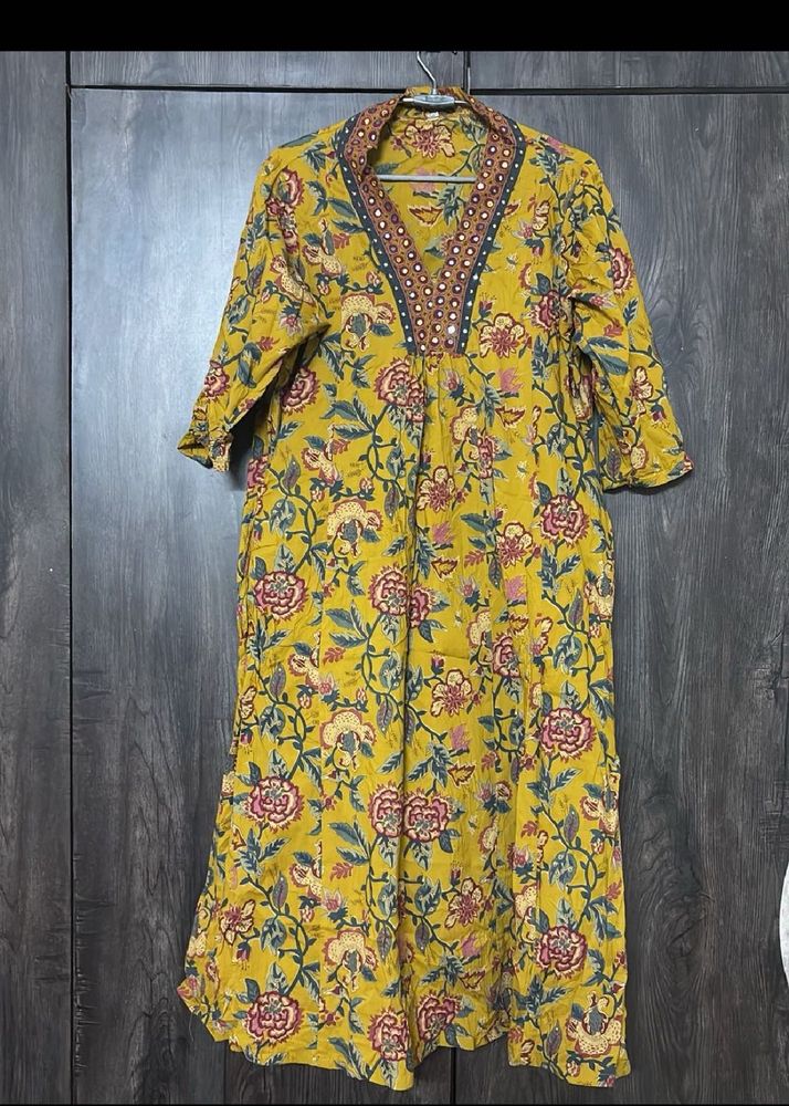 Yellow Floral Print Kurta