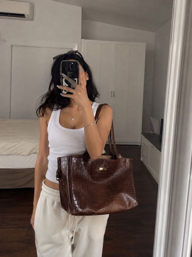 Leather Chic Croc-Embossed Tote Bag