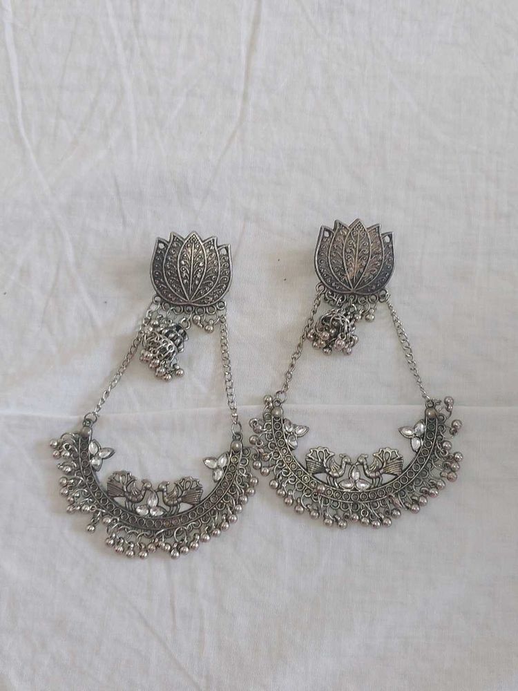 Oxidised Silver Jhumka Earrings