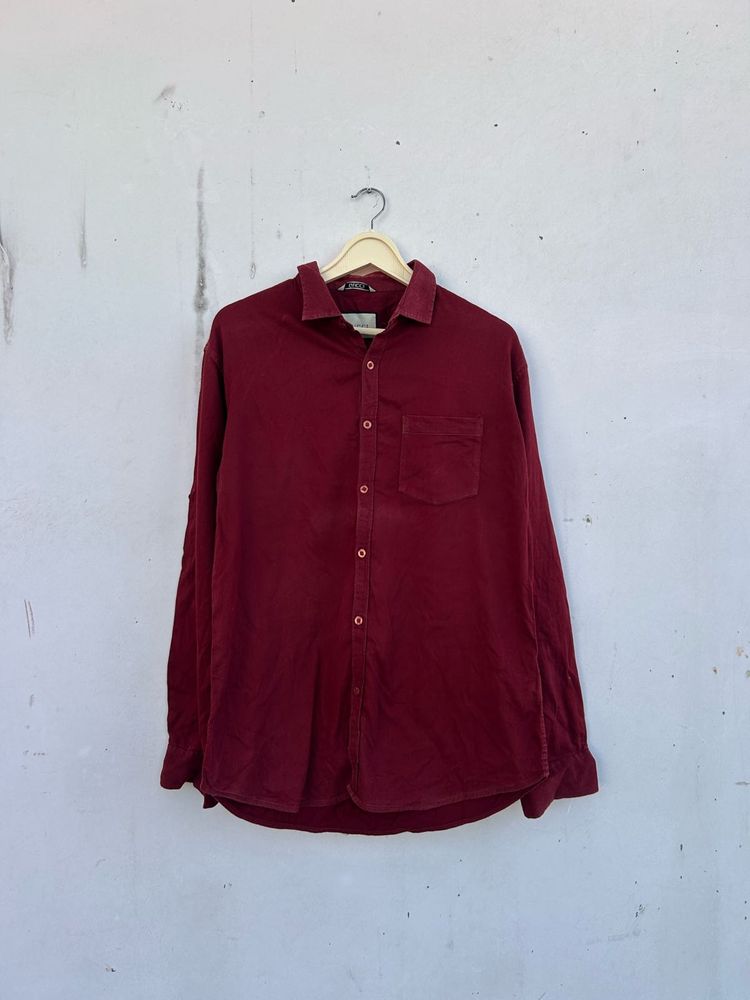Maroon Long Sleeve Button-Up Shirt