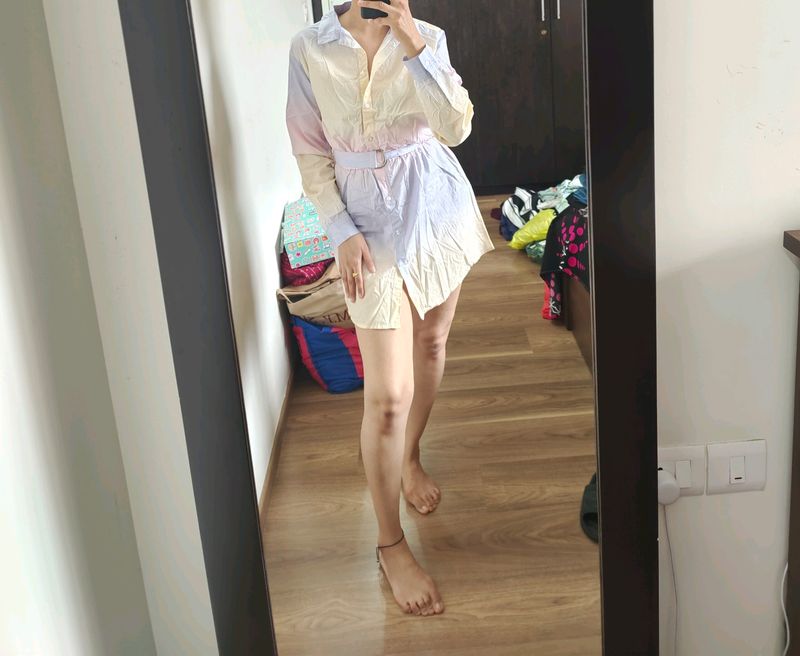Multi-pastel Colored Sober Shirt Dress