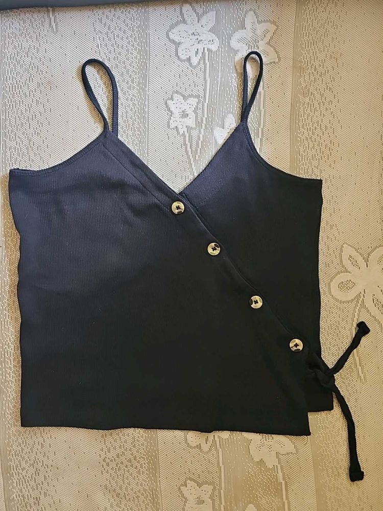 Black Cami Top with Buttons