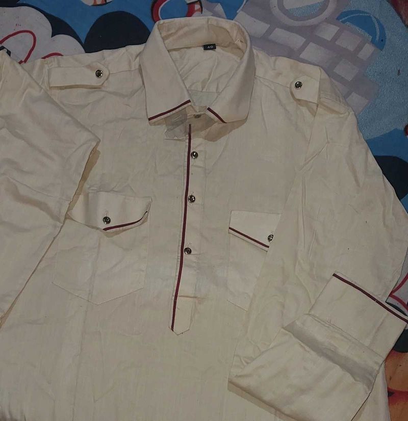 Vintage Cream Button-Down Punjabi.