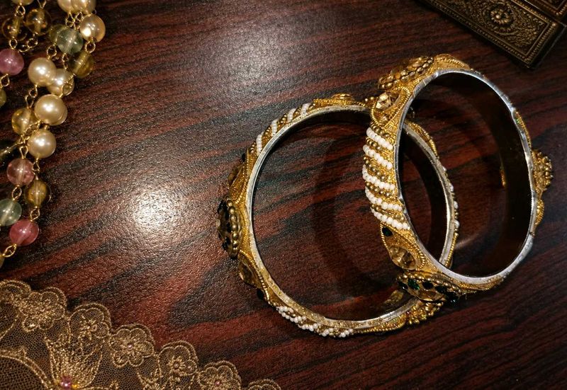 Elegant Gold Bangles with Pearl Accents