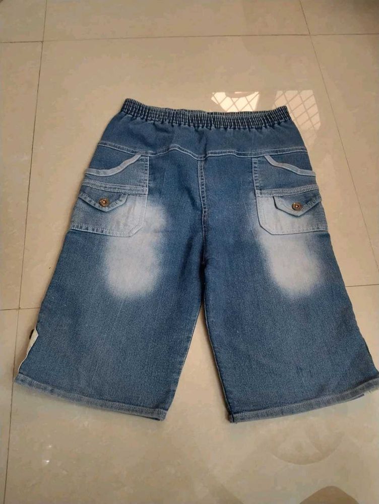 dark blue Denim Cropped Pants
