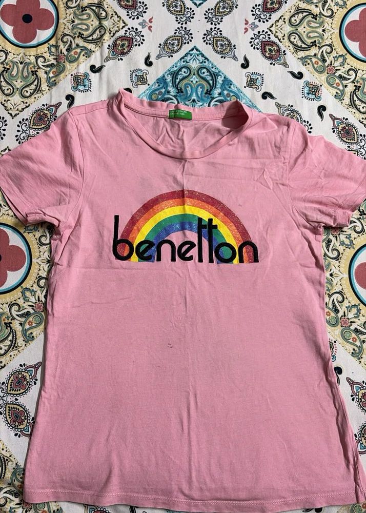 Benetton Pink Rainbow T-Shirt