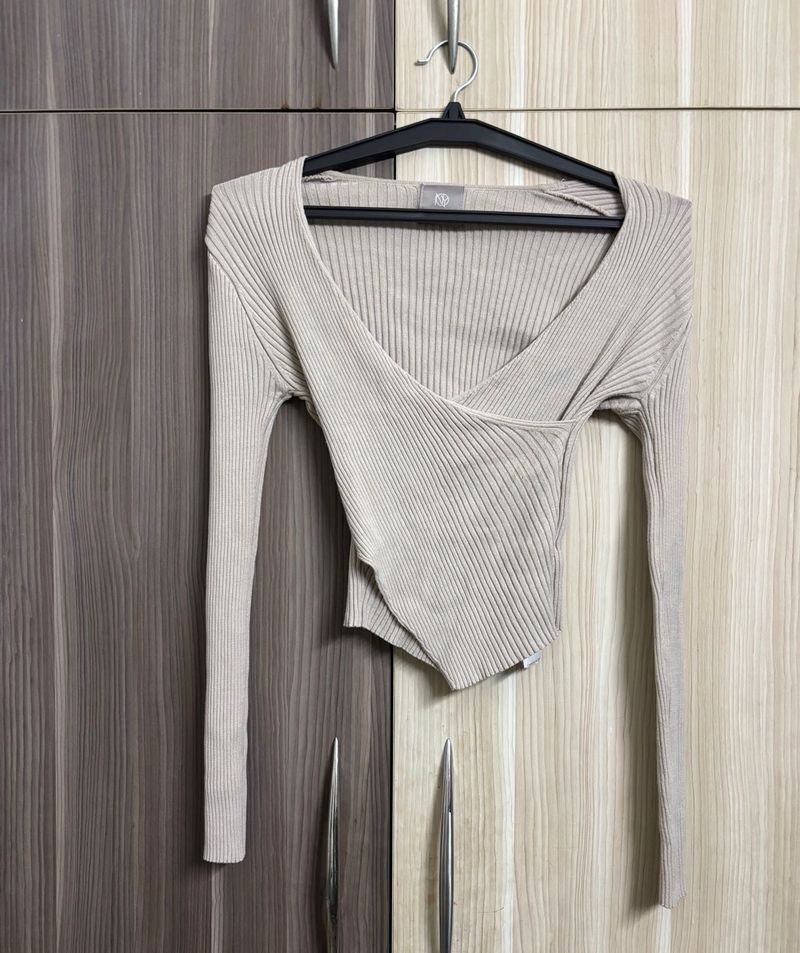GLOW AND NYMPH Ribbed Wrap Long Sleeve Top