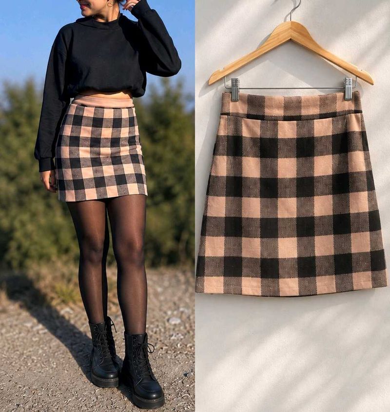 Checkered A-line Mini Skirt