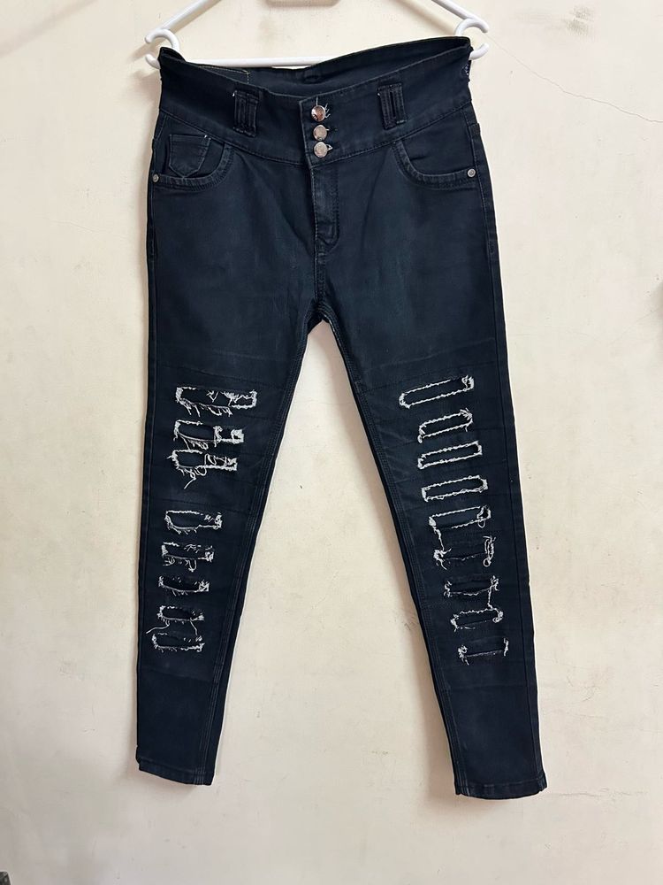 Stylish Distressed Black Jeans