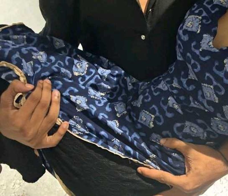 Blue Patterned Halter Neck Anouk Kurti