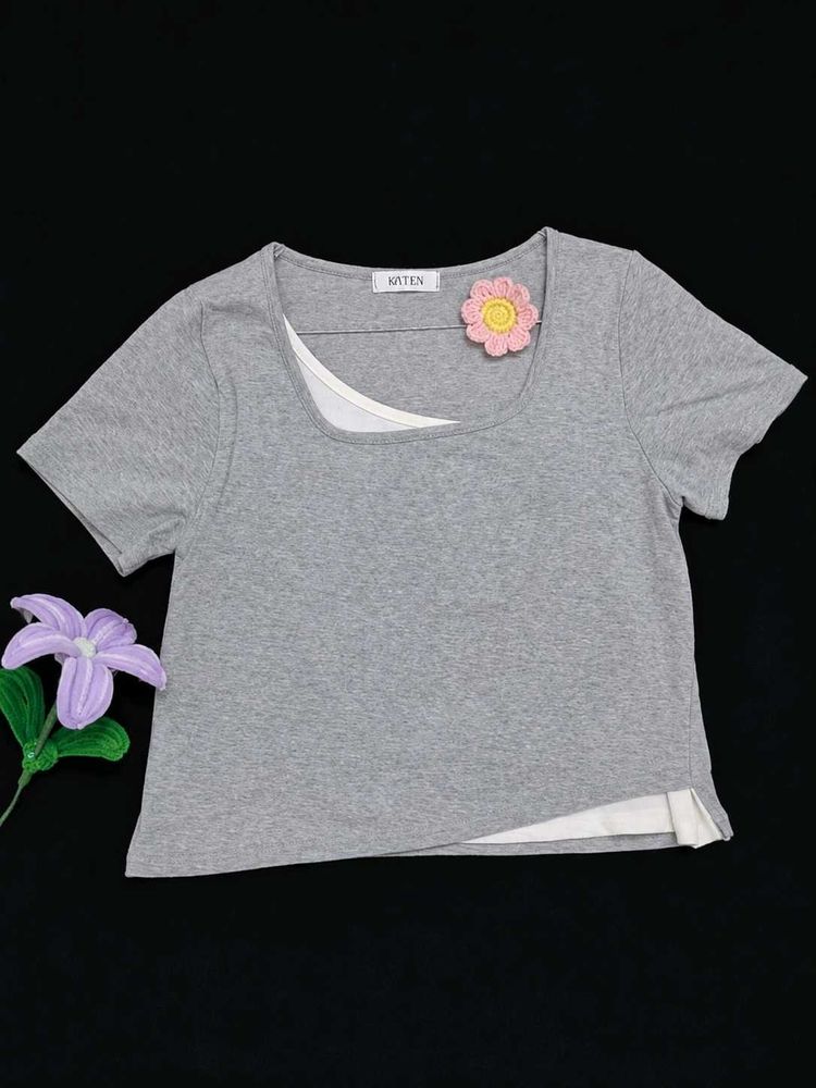 Grey Layered T-Shirt flat 190 ruppees 🔥