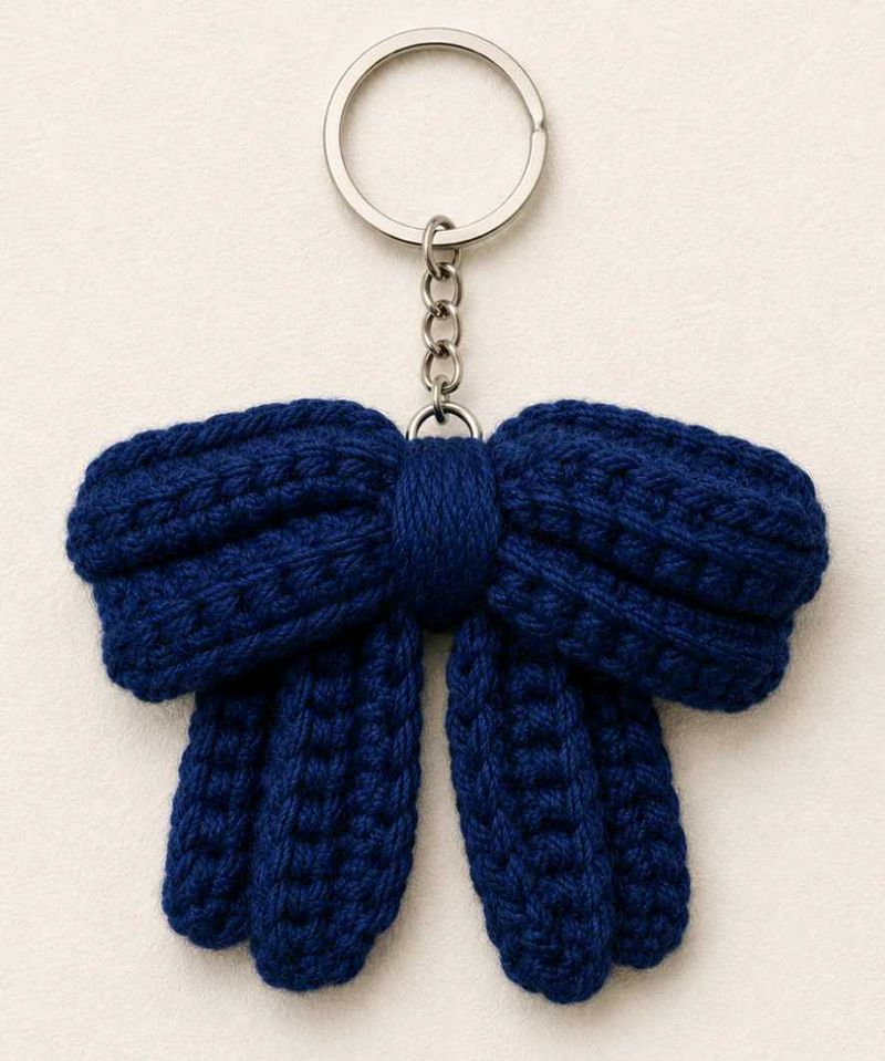 Blue Knit Bow Keychain