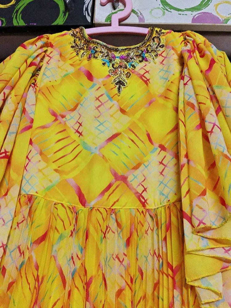 Vibrant Yellow Embellished Ethnic Gown