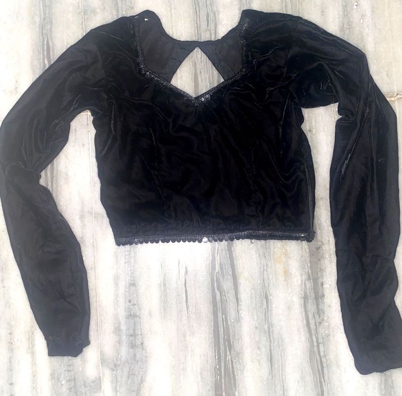 Black Velvet Blouse with Sequins
