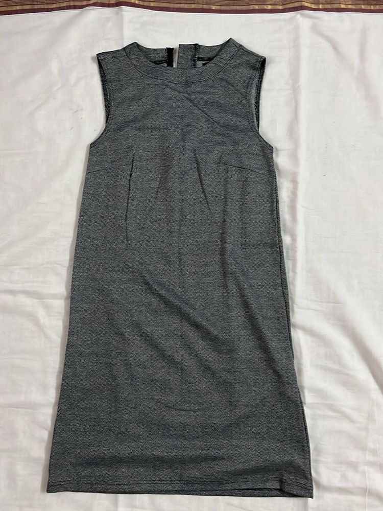 Charcoal Grey Herringbone A-Line Dress – Sleeveles