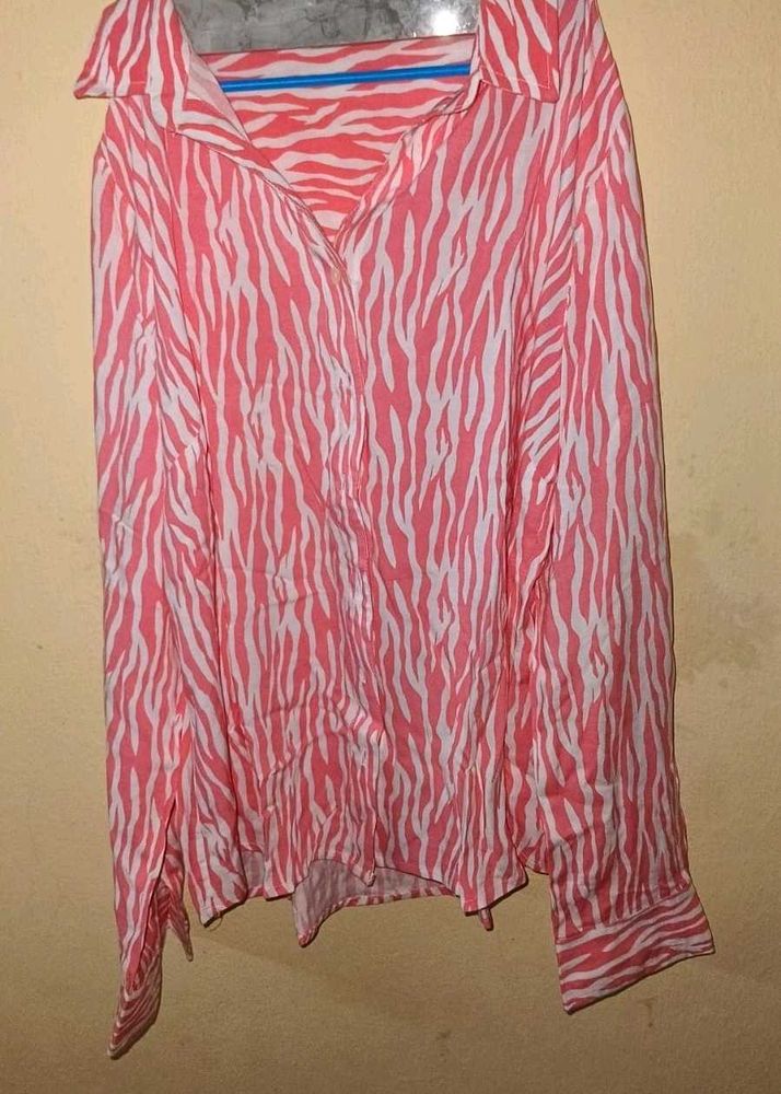 Pink Zebra Print Button-Up Shirt