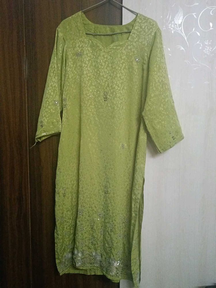 Lime Green Sequined Kurta