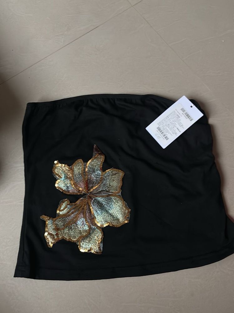 Sparkly Floral Strapless Top
