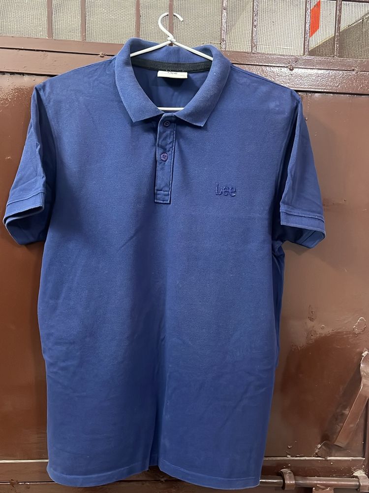 Lee Men Ink Blue Polo Neck T Shirt