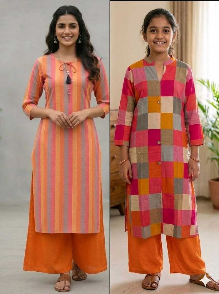 ComboOffer-New StripedOrangeWomen Kurtas-2+Plazzo