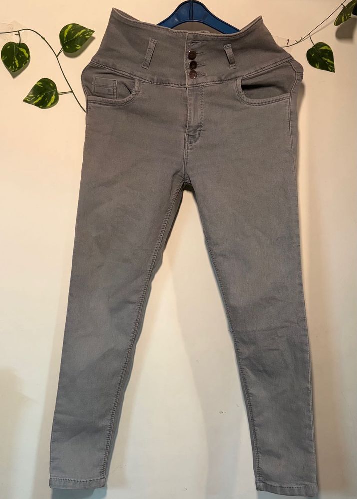 High Waisted Grey Skinny Jeans