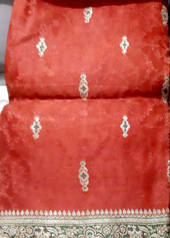 Elegant orange GreenBrocade Banarasi Saree