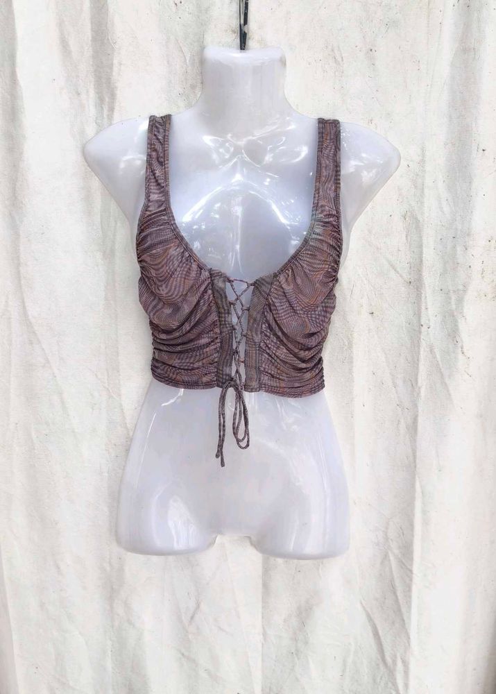 I. Ruched Lace-Up Crop Top
