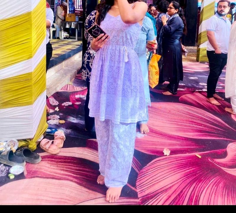 Elegant Lavender Chikankari Kurta Set