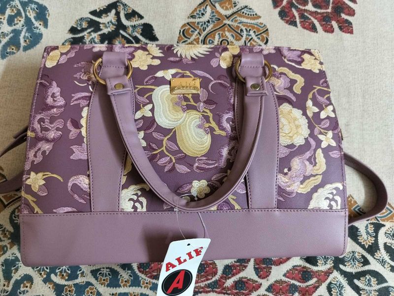 Elegant Embroidered Purple Handbag